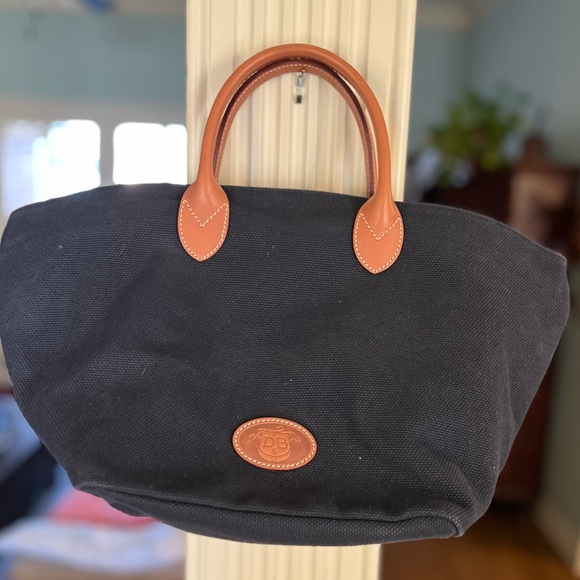 Vintage Dooney & Bourke Navy Canvas Leather Trim Zip Tote Purse Classic USA - Picture 6 of 9